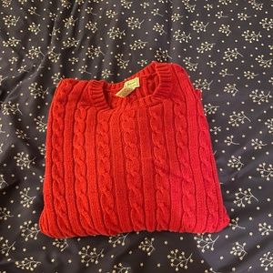 Red LL Bean Cable Knit Cotton Sweater
